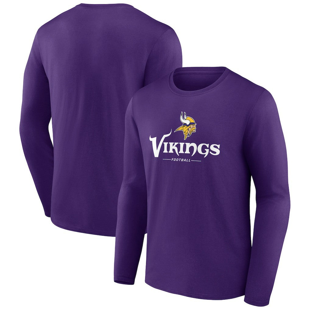 Minnesota Vikings Logo Team Lockup Long Sleeve T-Shirt - Purple T-shirts