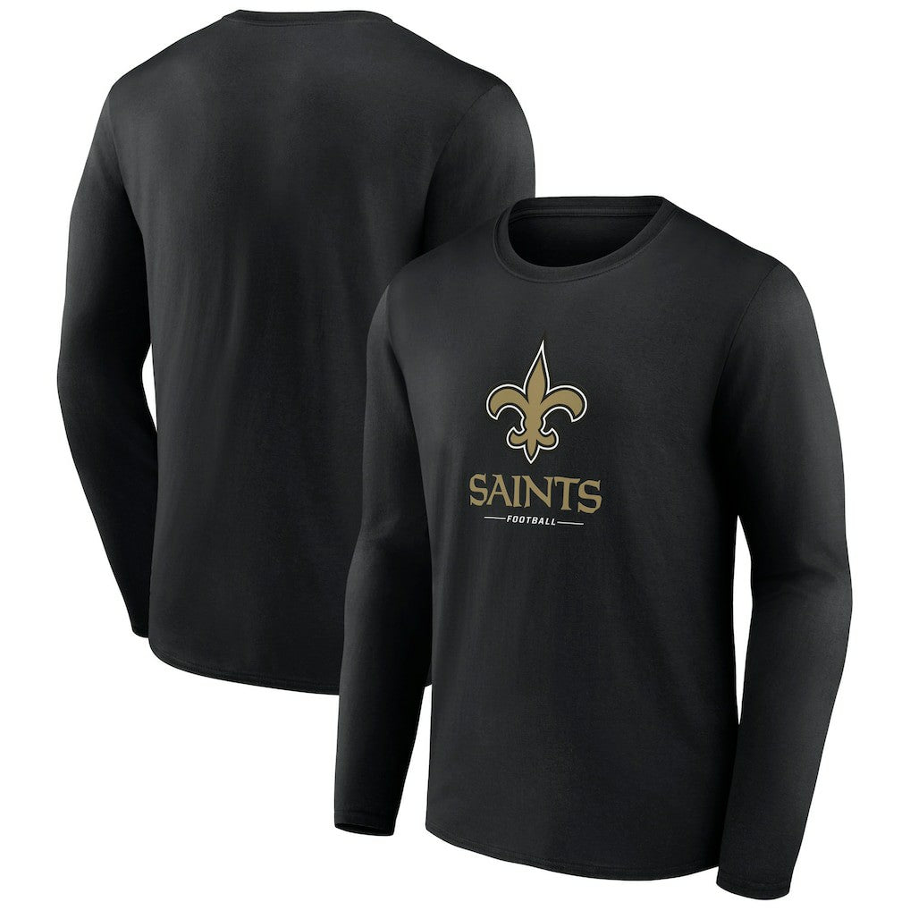 New Orleans Saints Logo Team Lockup Long Sleeve T-Shirt - Black T-shirts