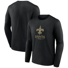 New Orleans Saints Logo Team Lockup Long Sleeve T-Shirt - Black T-shirts