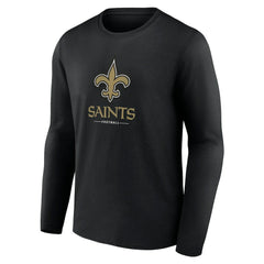 New Orleans Saints Logo Team Lockup Long Sleeve T-Shirt - Black T-shirts