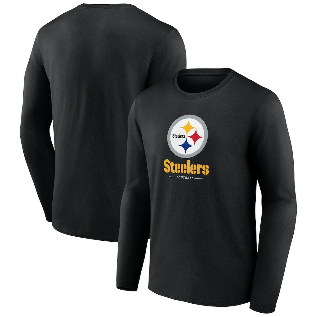 Pittsburgh Steelers Logo Team Lockup Long Sleeve T-Shirt - Black T-shirts