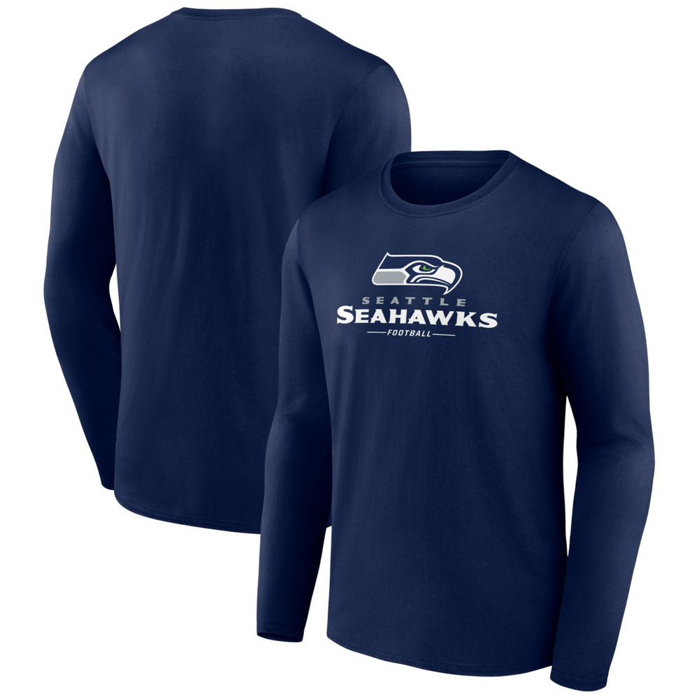 Seattle Seahawks Logo Team Lockup Long Sleeve T-Shirt - College Navy T-shirts