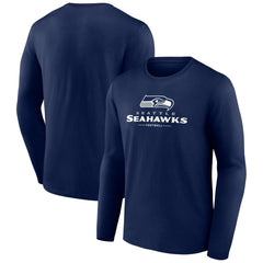 Seattle Seahawks Logo Team Lockup Long Sleeve T-Shirt - College Navy T-shirts