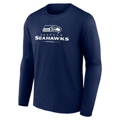 Seattle Seahawks Logo Team Lockup Long Sleeve T-Shirt - College Navy T-shirts