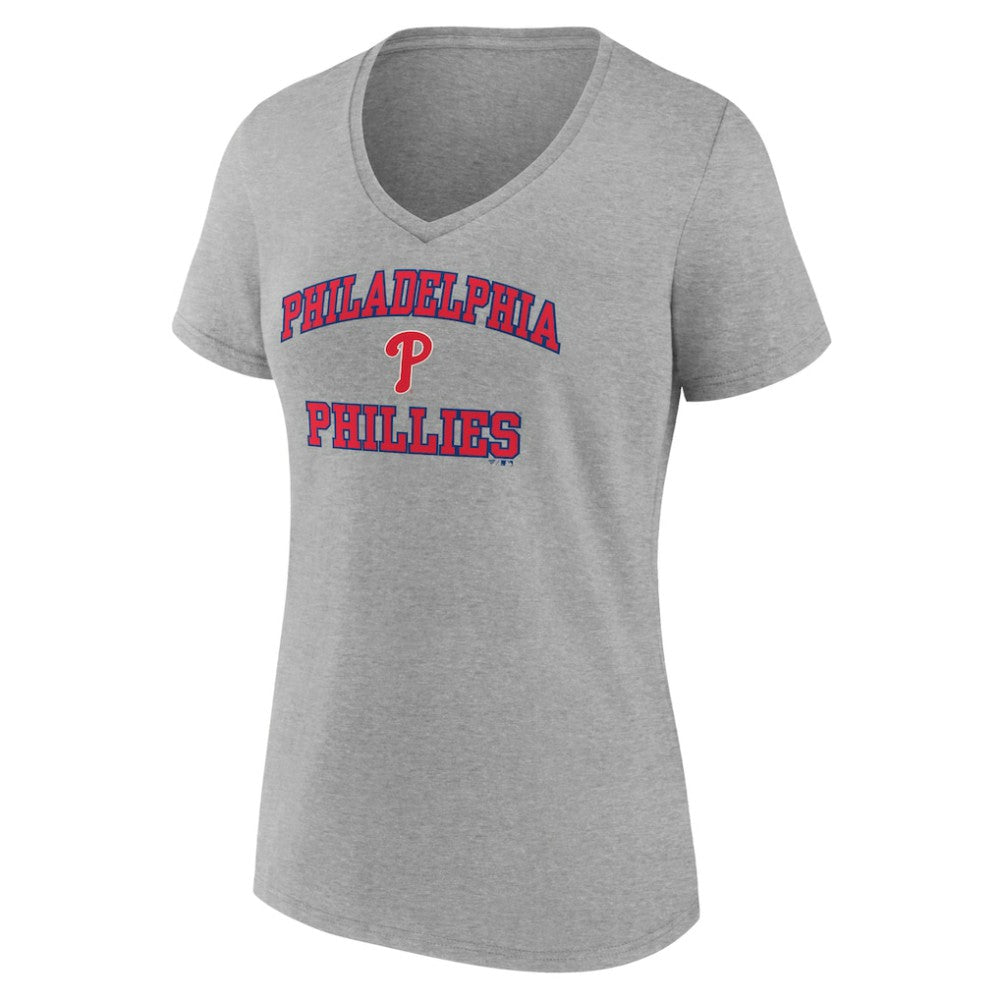 Philadelphia Phillies Women's Heart and Soul V-Neck T-Shirt - Gray T-shirts