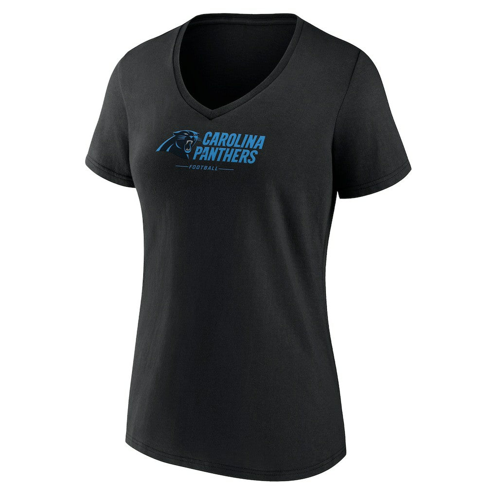 Carolina Panthers Women's Logo Team Lockup V-Neck T-Shirt - Black T-shirts