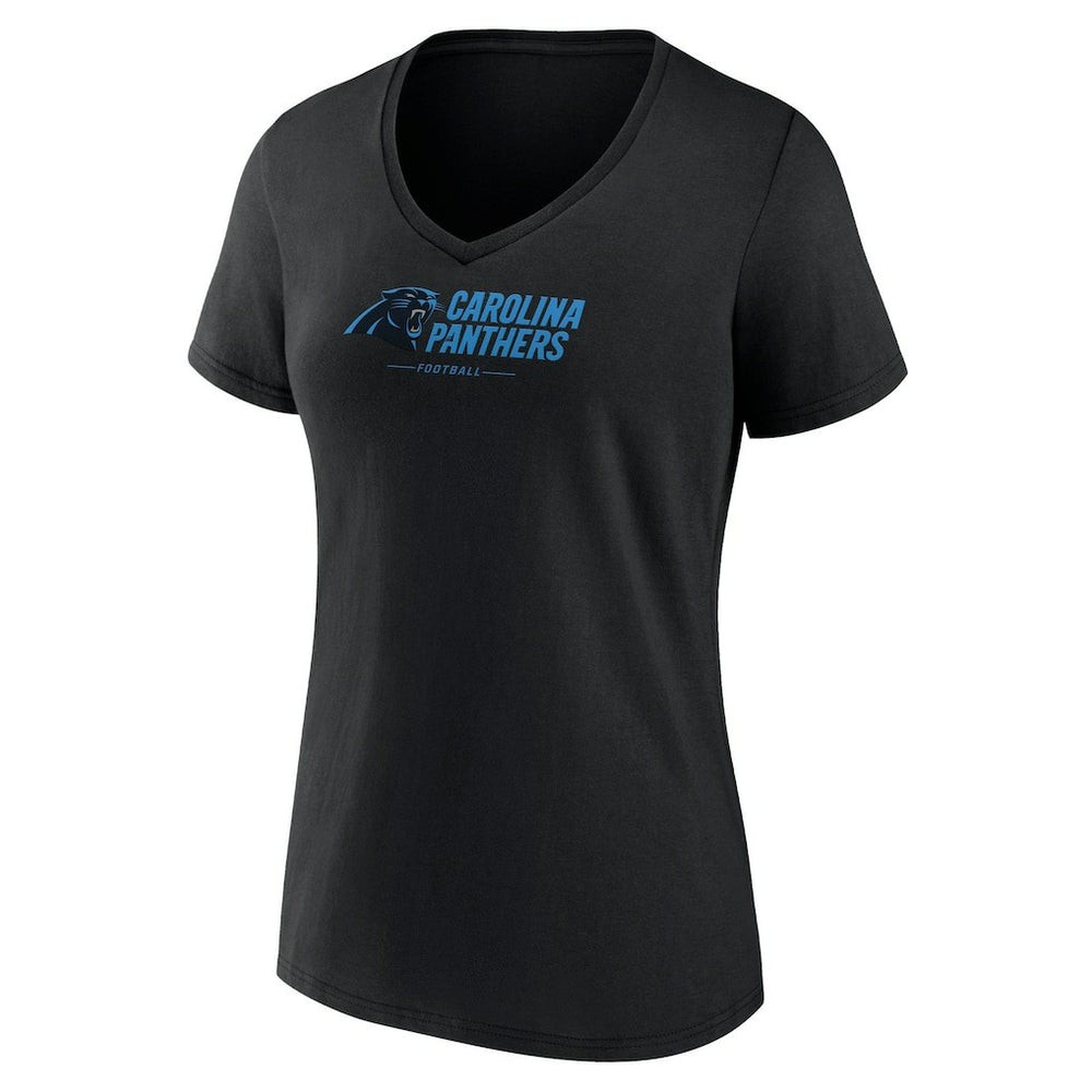 Carolina Panthers Women's Logo Team Lockup V-Neck T-Shirt - Black T-shirts