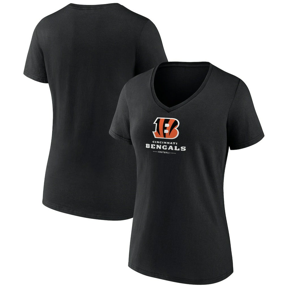 Cincinnati Bengals Women's Logo Team Lockup V-Neck T-Shirt - Black T-shirts