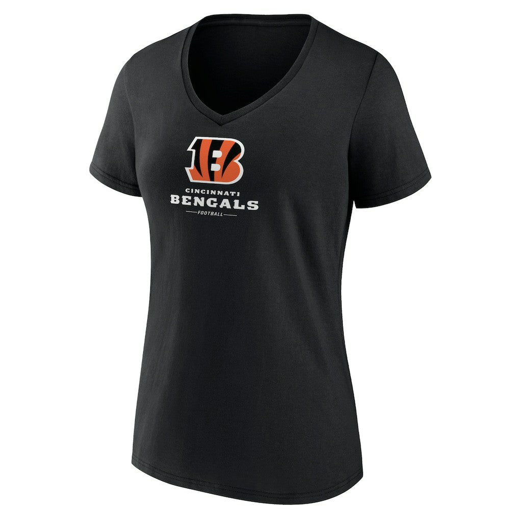 Cincinnati Bengals Women's Logo Team Lockup V-Neck T-Shirt - Black T-shirts
