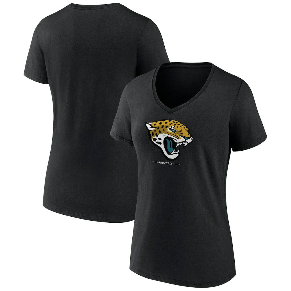 Jacksonville Jaguars Women's Logo Team Lockup V-Neck T-Shirt - Black T-shirts
