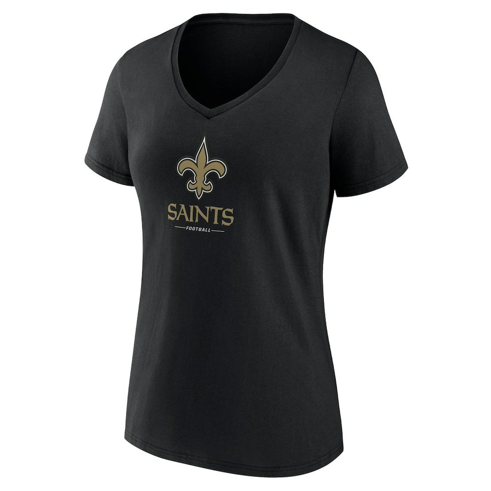 New Orleans Saints Women's Logo Team Lockup V-Neck T-Shirt - Black T-shirts