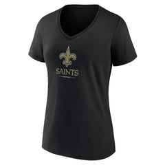 New Orleans Saints Women's Logo Team Lockup V-Neck T-Shirt - Black T-shirts