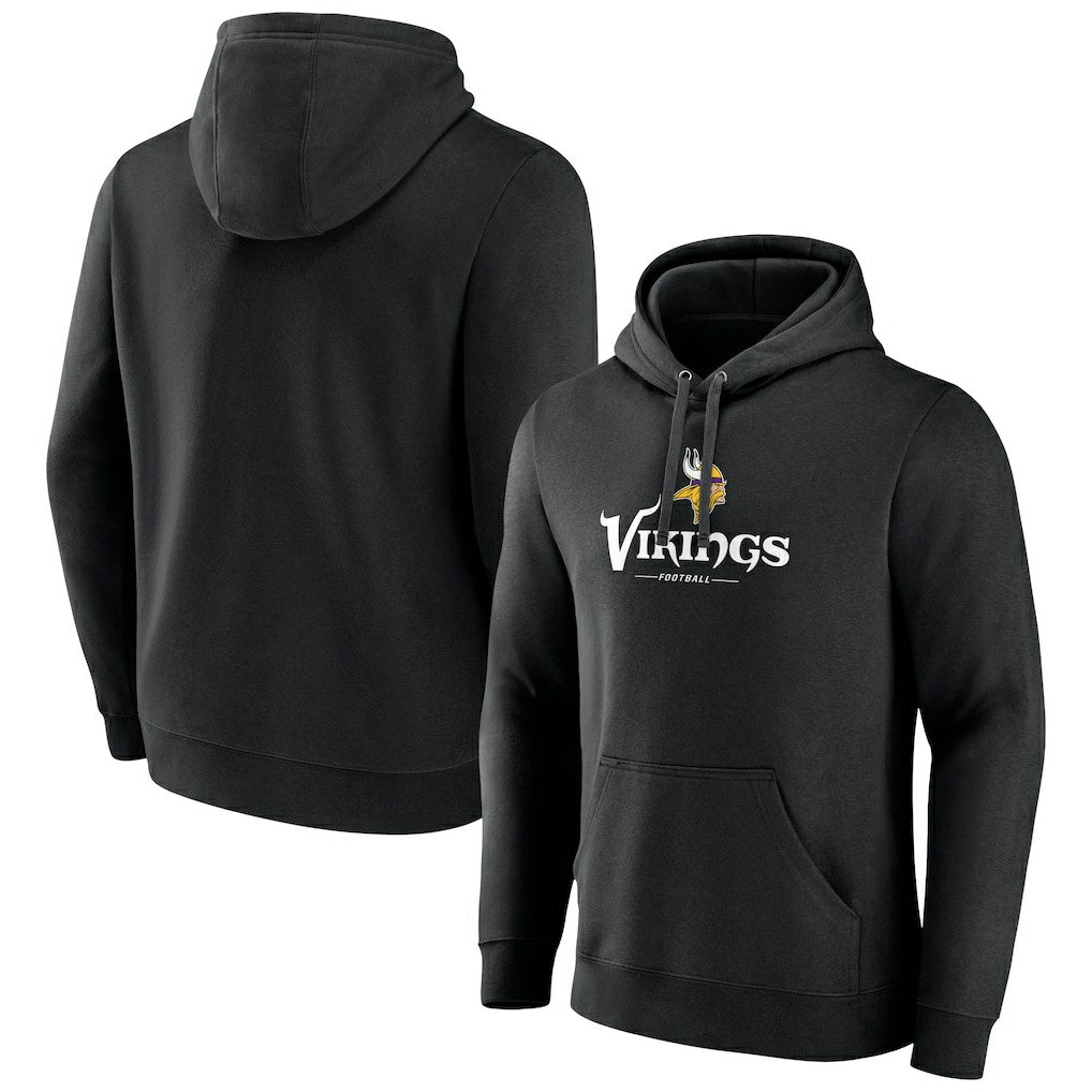 Minnesota Vikings Primary Logo Team Lockup Fitted Pullover Hoodie - Black Hoodies