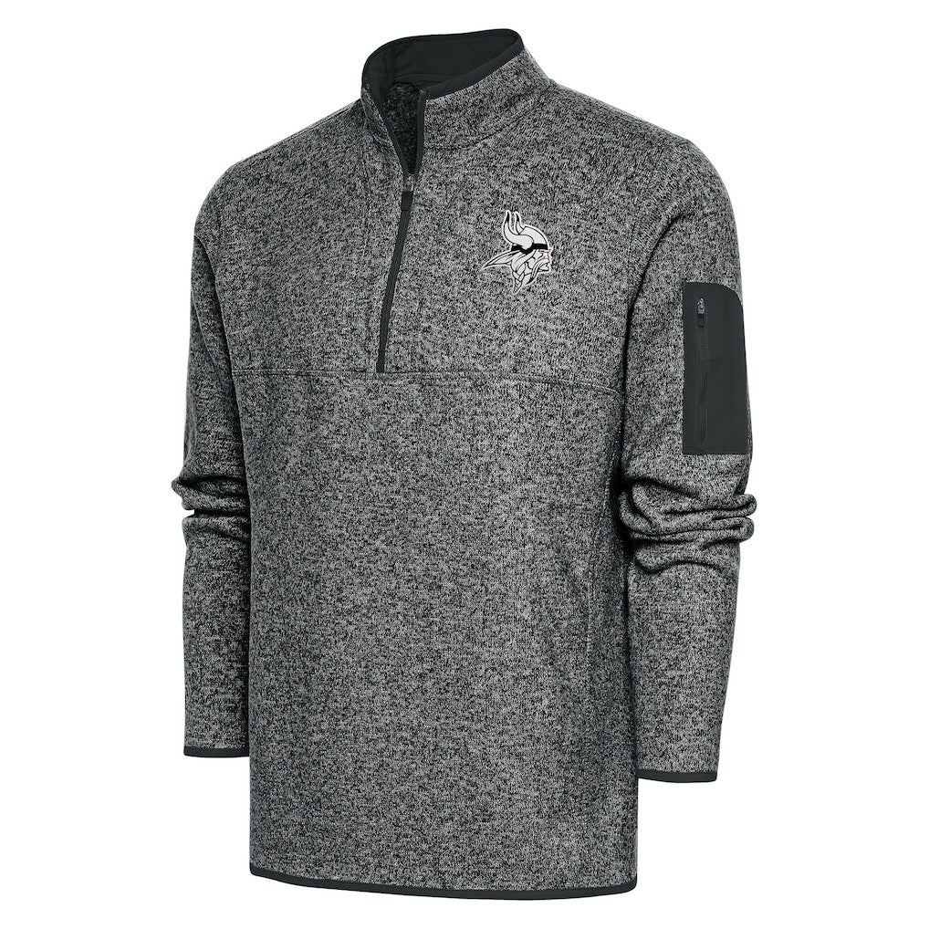 Minnesota Vikings Antigua Metallic Logo Fortune Quarter-Zip Jacket - Heather Charcoal Jackets