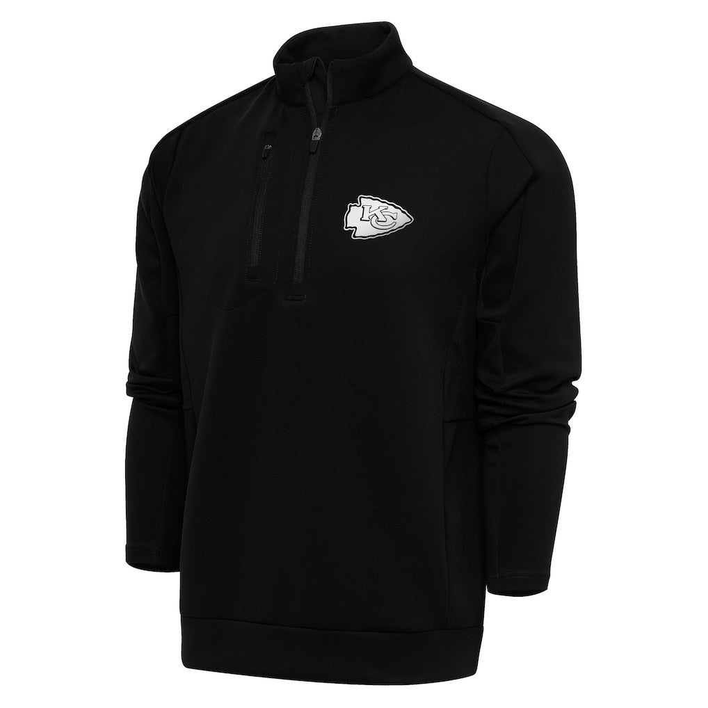 Kansas City Chiefs Antigua Metallic Logo Generation Quarter-Zip Pullover Top - Black Pullover