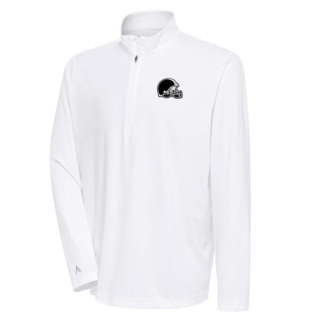 Cleveland Browns Antigua Metallic Logo Tribute Quarter-Zip Top - White Tops