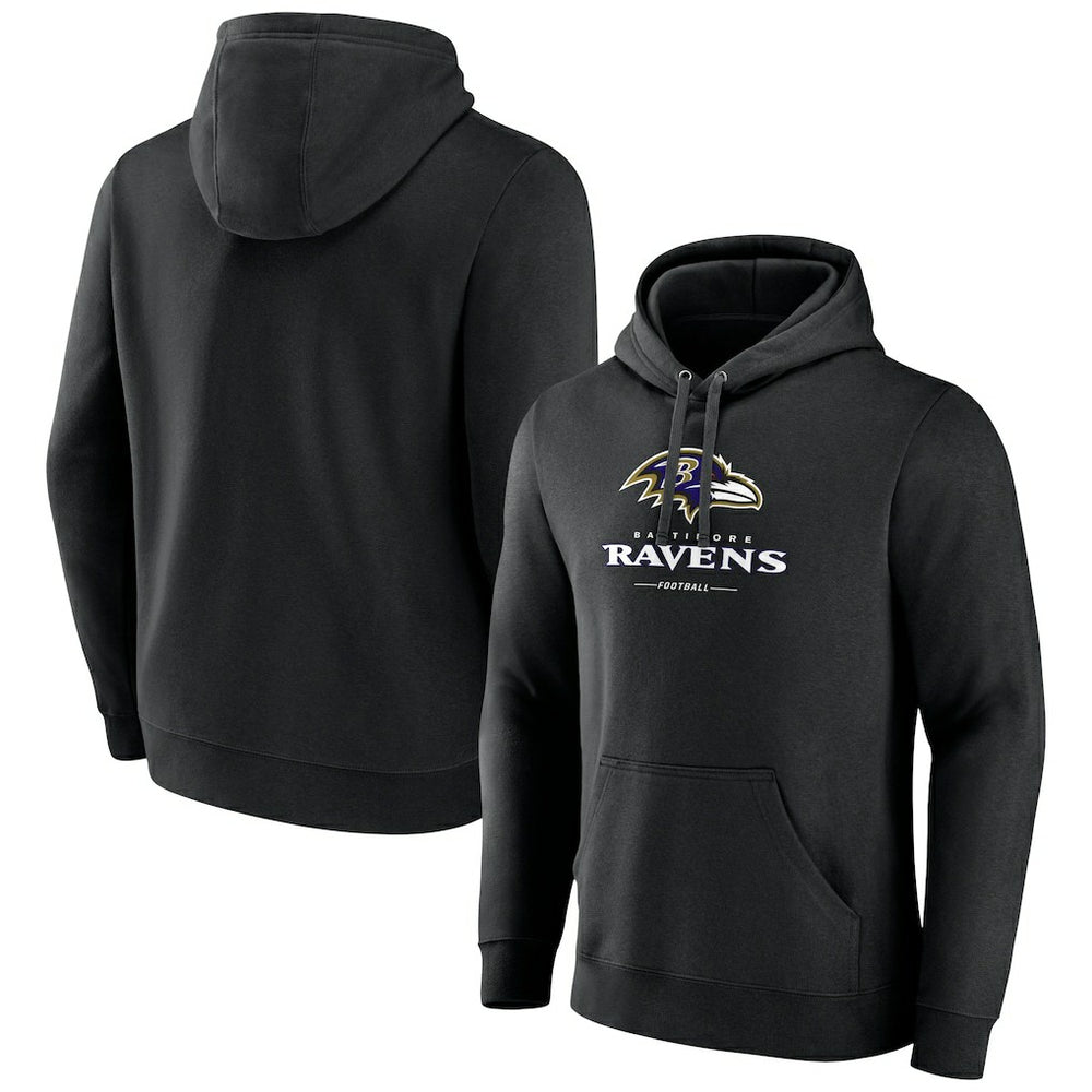 Baltimore Ravens Logo Team Lockup Fitted Pullover Hoodie - Black Hoodies