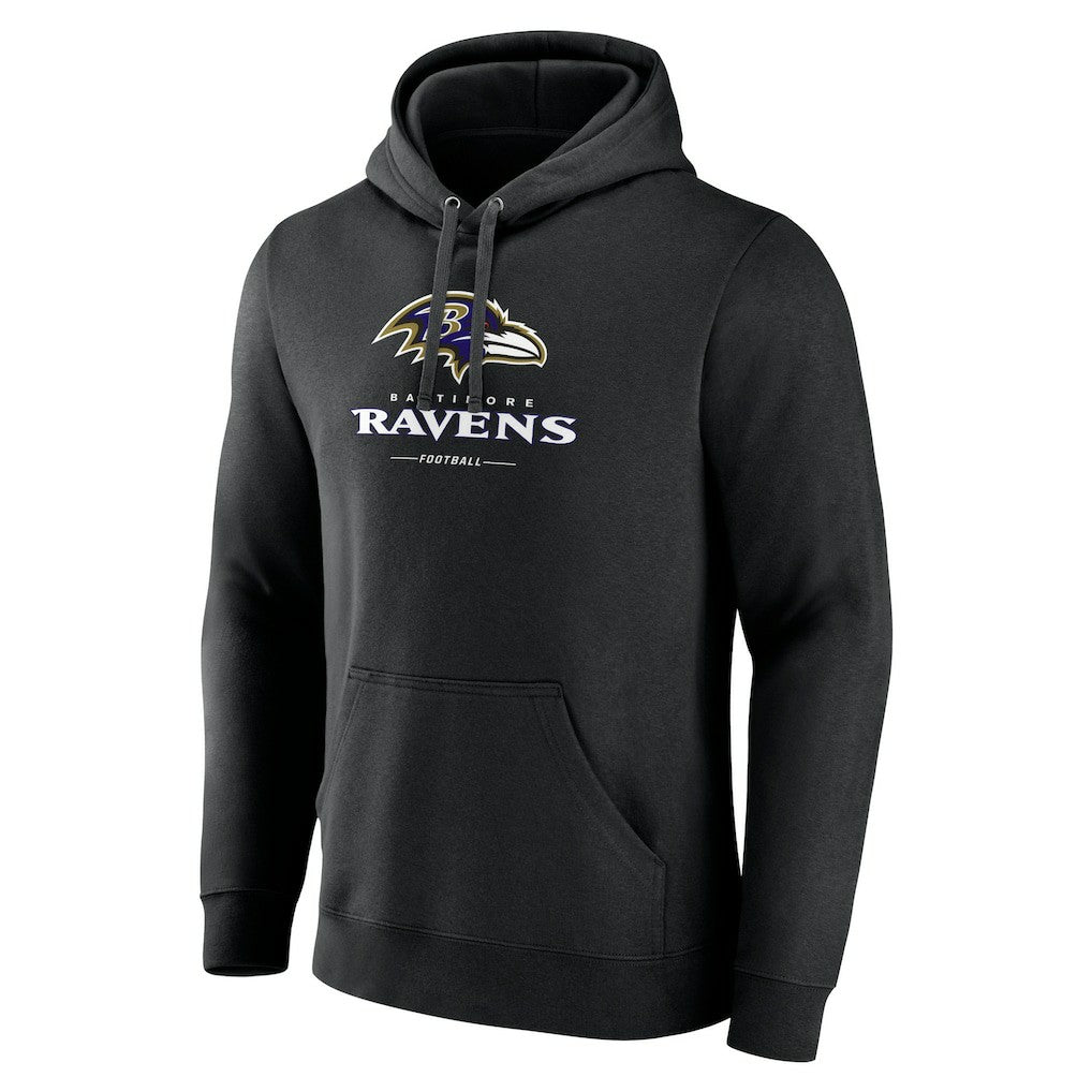 Baltimore Ravens Logo Team Lockup Fitted Pullover Hoodie - Black Hoodies
