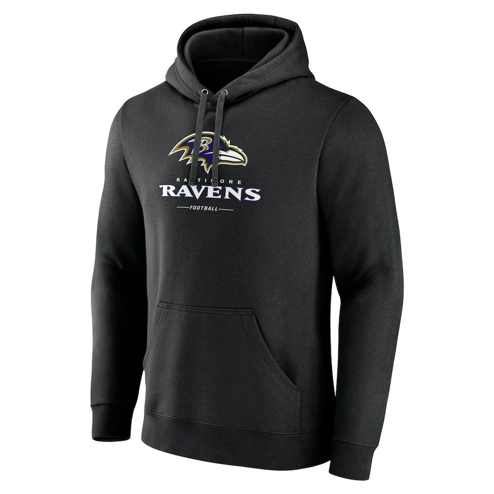 Baltimore Ravens Logo Team Lockup Fitted Pullover Hoodie - Black Hoodies