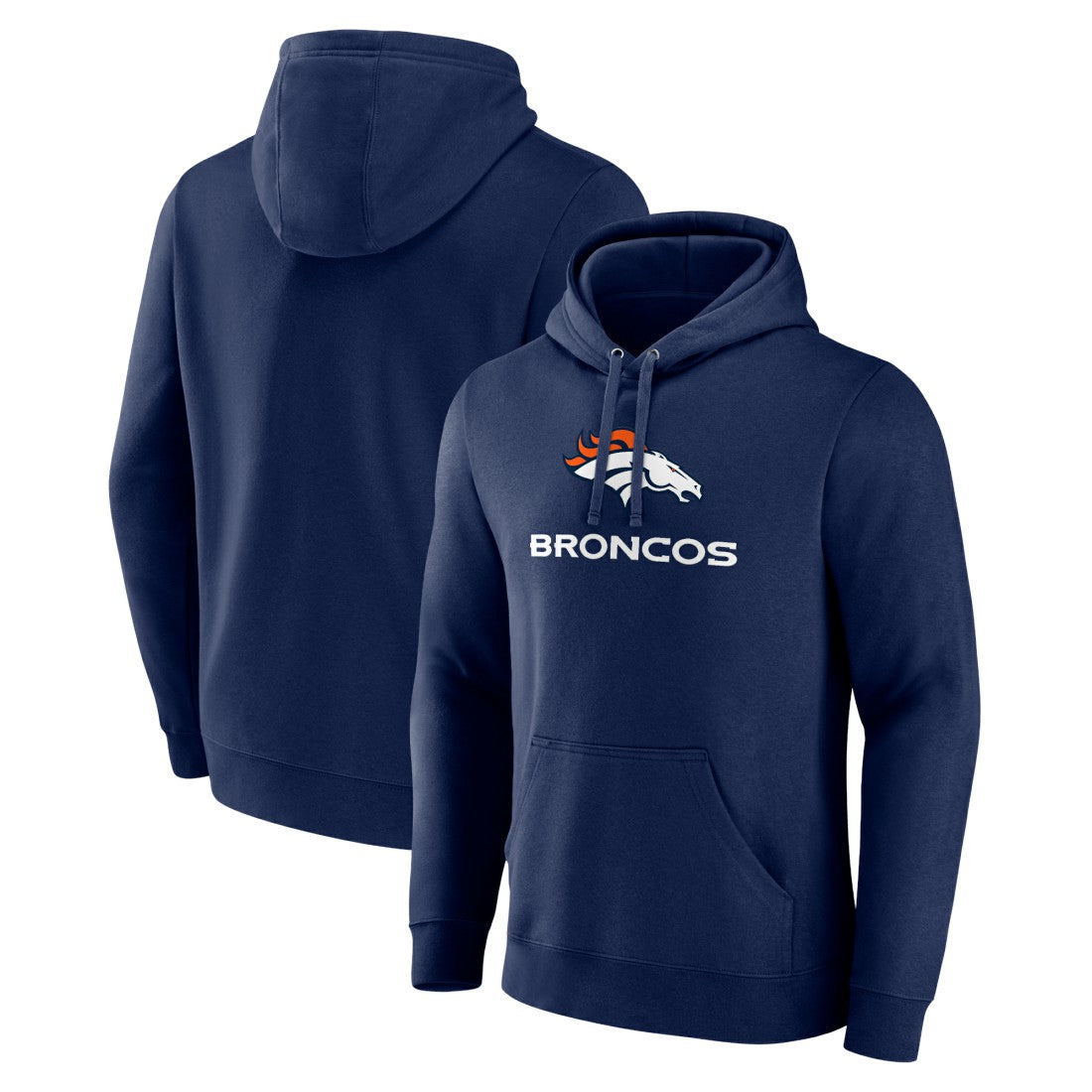 Denver Broncos Logo Team Lockup Fitted Pullover Hoodie - Navy Hoodies