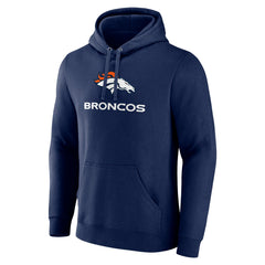 Denver Broncos Logo Team Lockup Fitted Pullover Hoodie - Navy Hoodies
