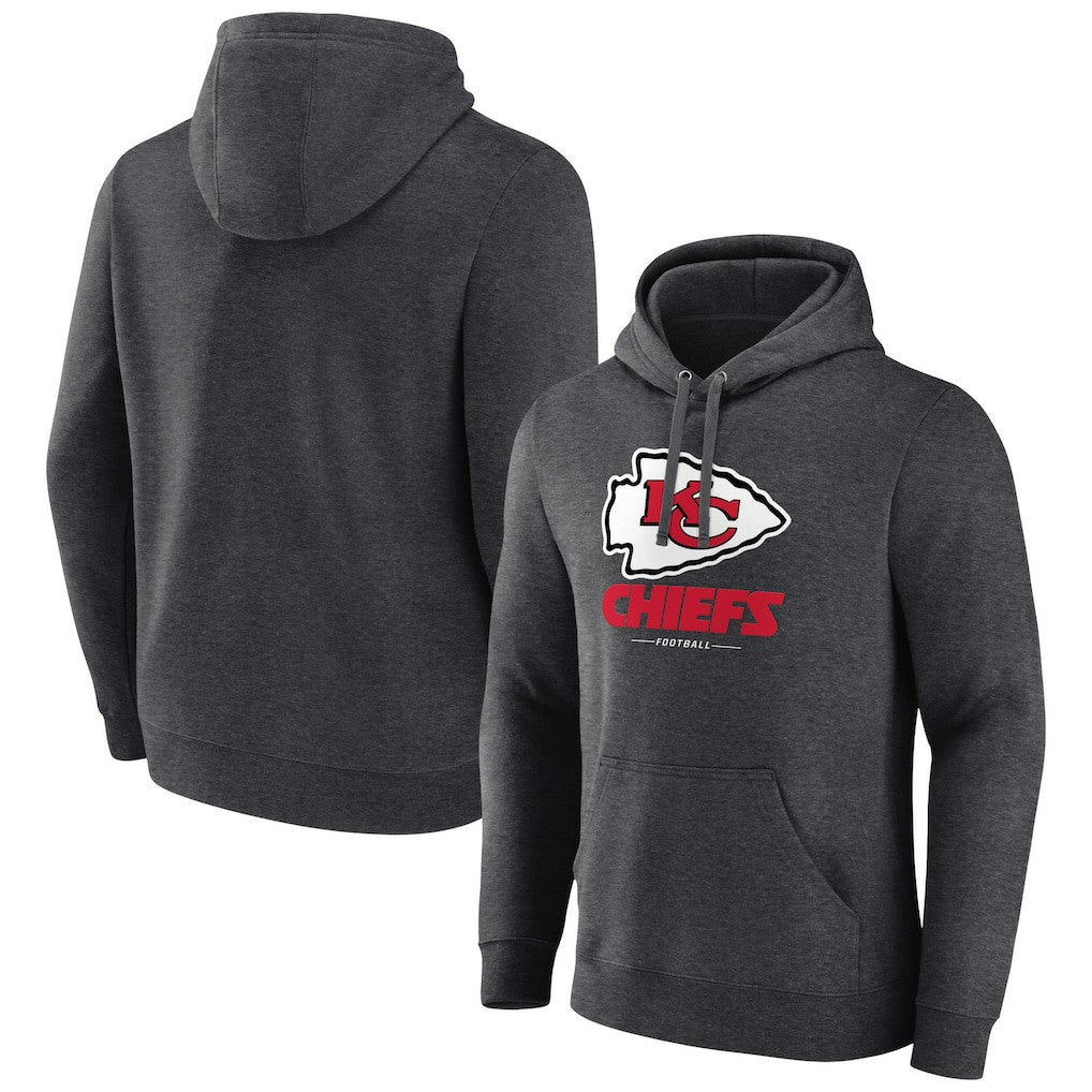 Kansas City Chiefs Logo Team Lockup Fitted Pullover Hoodie - Charcoal Hoodies
