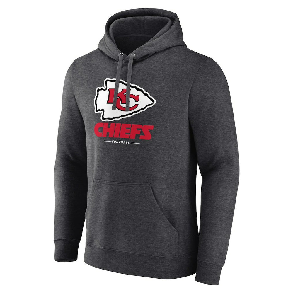 Kansas City Chiefs Logo Team Lockup Fitted Pullover Hoodie - Charcoal Hoodies