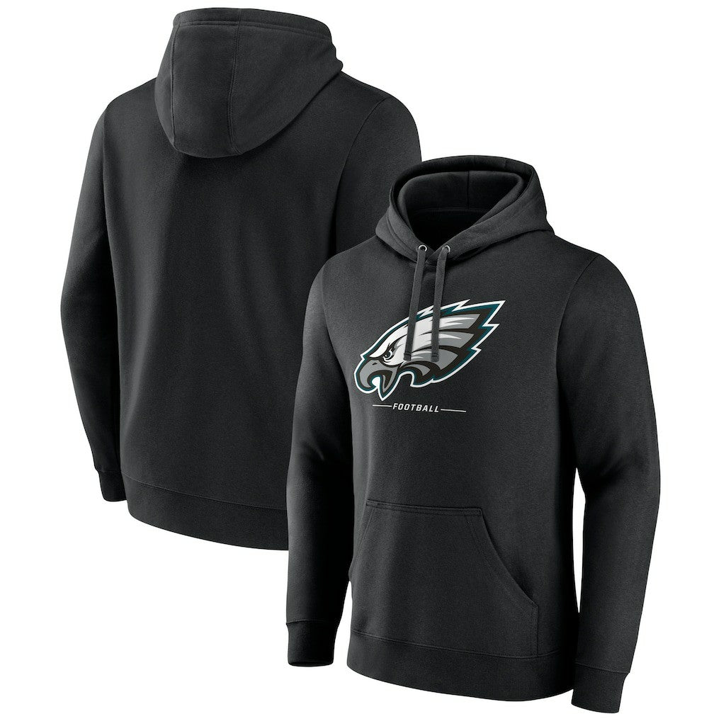 Philadelphia Eagles Logo Team Lockup Fitted Pullover Hoodie - Black Hoodies