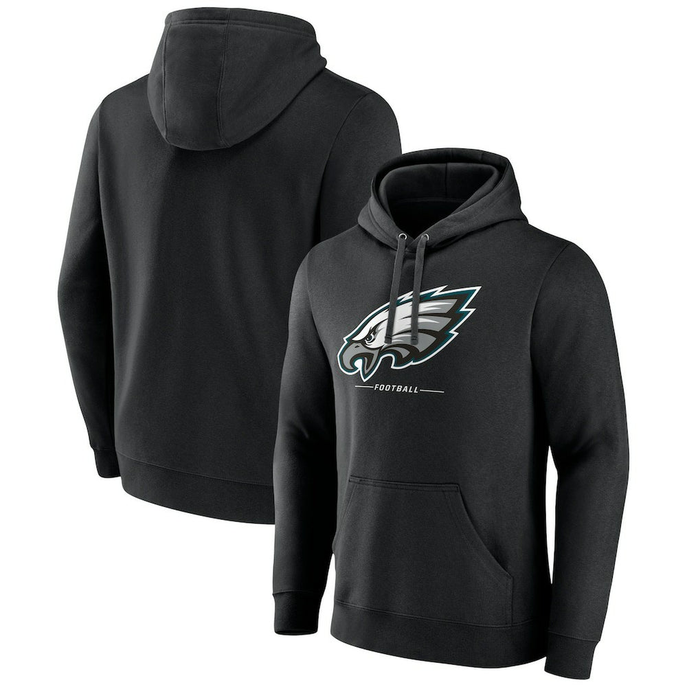 Philadelphia Eagles Logo Team Lockup Fitted Pullover Hoodie - Black Hoodies