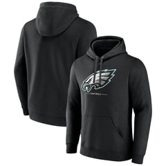 Philadelphia Eagles Logo Team Lockup Fitted Pullover Hoodie - Black Hoodies