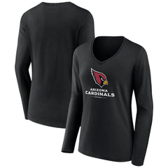 Arizona Cardinals Women's Logo Team Lockup Long Sleeve V-Neck T-Shirt - Black T-shirts