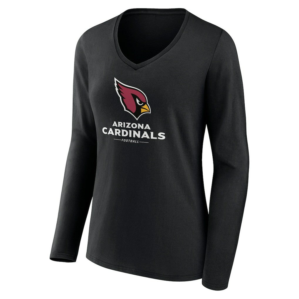 Arizona Cardinals Women's Logo Team Lockup Long Sleeve V-Neck T-Shirt - Black T-shirts