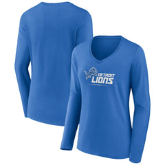 Detroit Lions Women's Logo Team Lockup Long Sleeve V-Neck T-Shirt - Blue T-shirts
