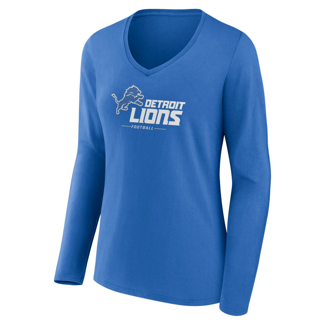 Detroit Lions Women's Logo Team Lockup Long Sleeve V-Neck T-Shirt - Blue T-shirts