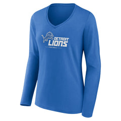 Detroit Lions Women's Logo Team Lockup Long Sleeve V-Neck T-Shirt - Blue T-shirts