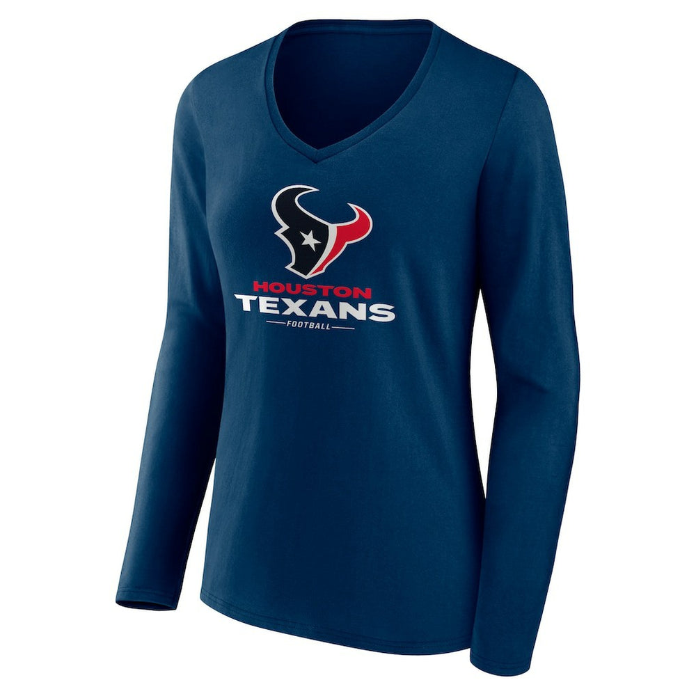 Houston Texans Women's Logo Team Lockup Long Sleeve V-Neck T-Shirt - Navy T-shirts