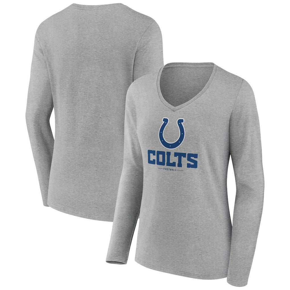 Indianapolis Colts Women's Logo Team Lockup Long Sleeve V-Neck T-Shirt - Heather Gray T-shirts