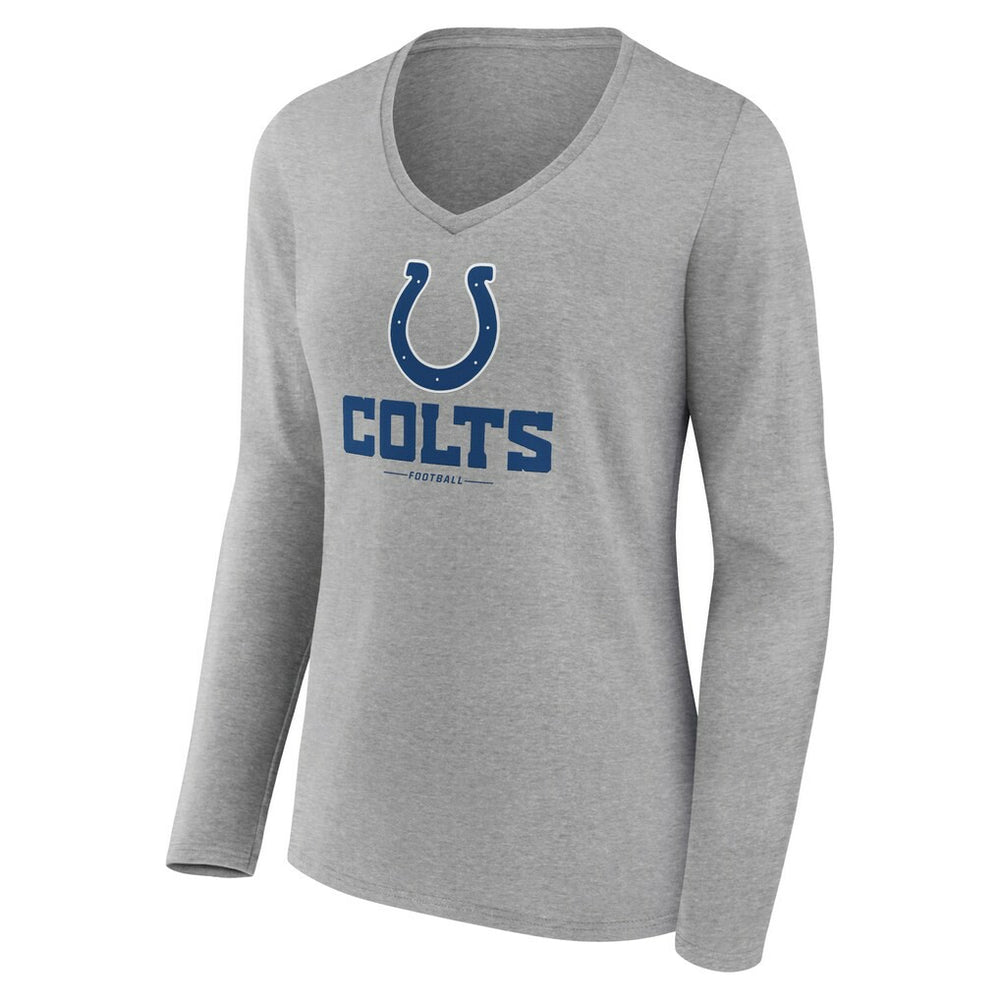 Indianapolis Colts Women's Logo Team Lockup Long Sleeve V-Neck T-Shirt - Heather Gray T-shirts