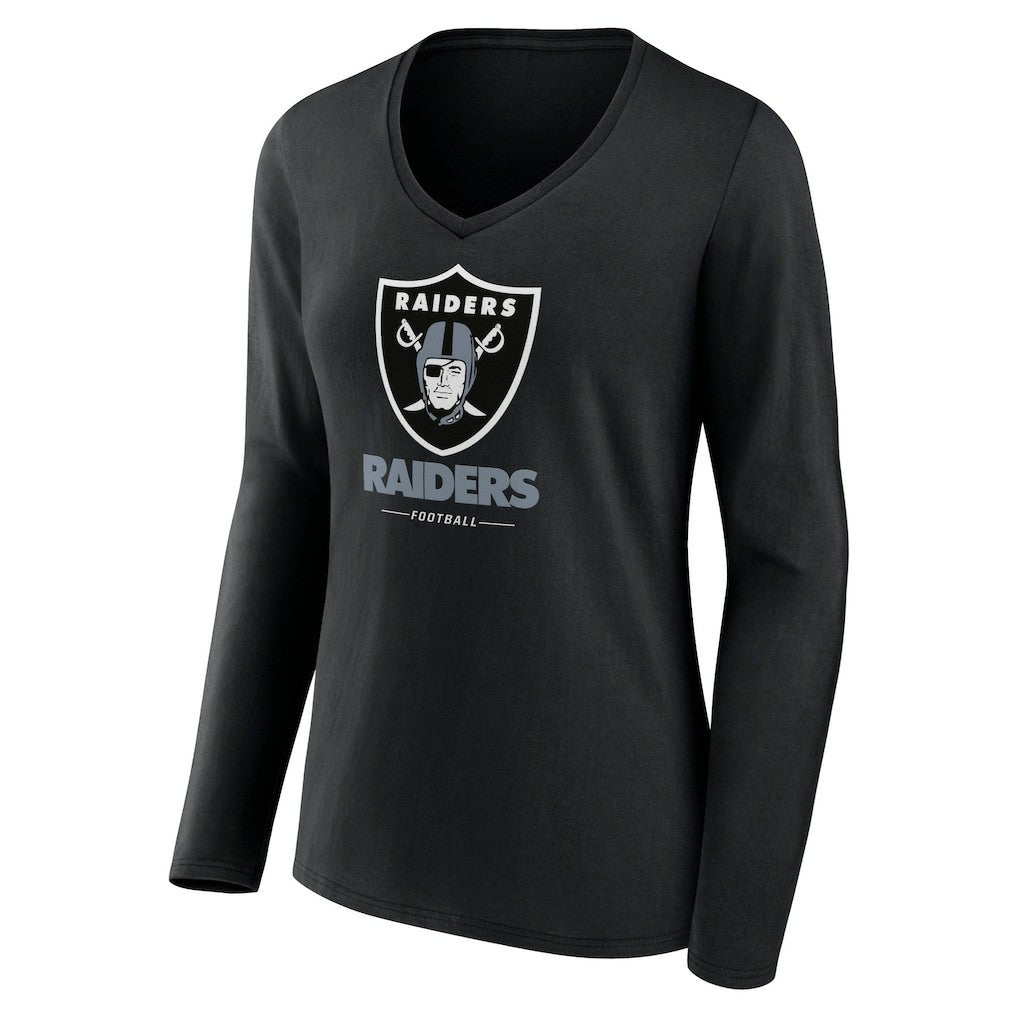 Las Vegas Raiders Women's Logo Team Lockup Long Sleeve V-Neck T-Shirt - Black T-shirts