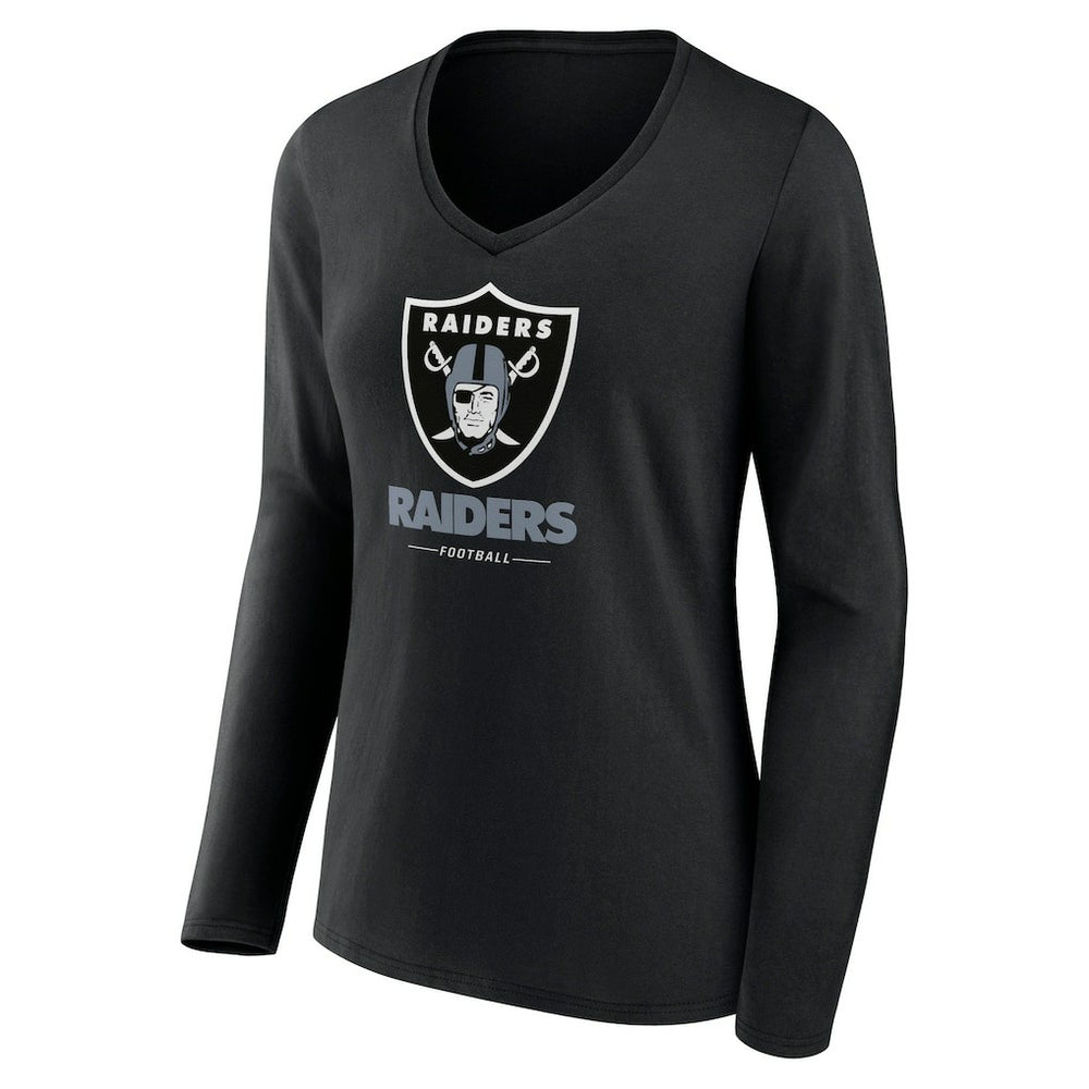 Las Vegas Raiders Women's Logo Team Lockup Long Sleeve V-Neck T-Shirt - Black T-shirts
