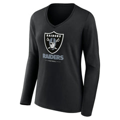 Las Vegas Raiders Women's Logo Team Lockup Long Sleeve V-Neck T-Shirt - Black T-shirts