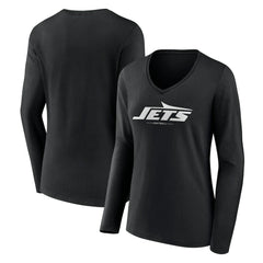 New York Jets Women's Logo Team Lockup Long Sleeve V-Neck T-Shirt - Black T-shirts