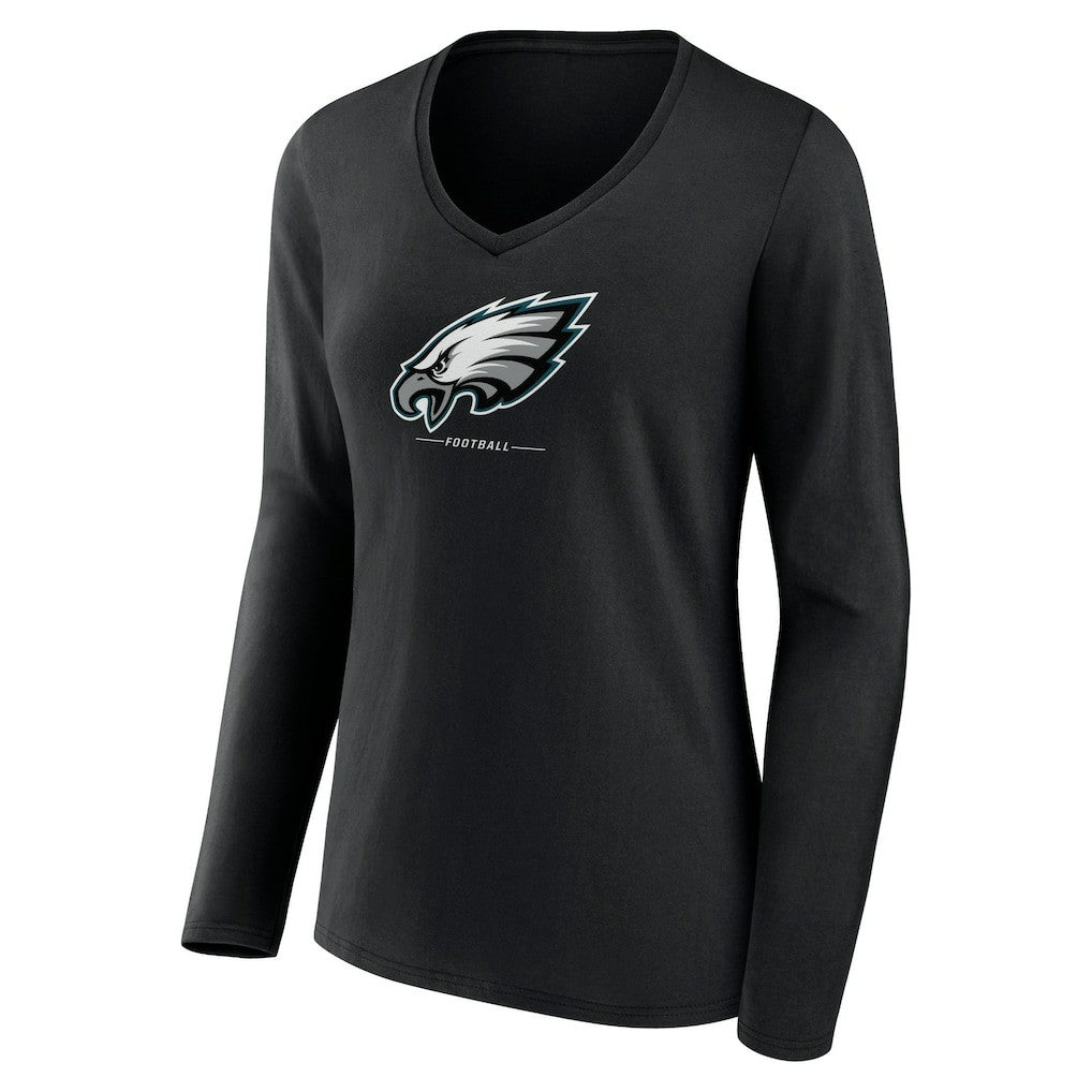 Philadelphia Eagles Women's Logo Team Lockup Long Sleeve V-Neck T-Shirt - Black T-shirts