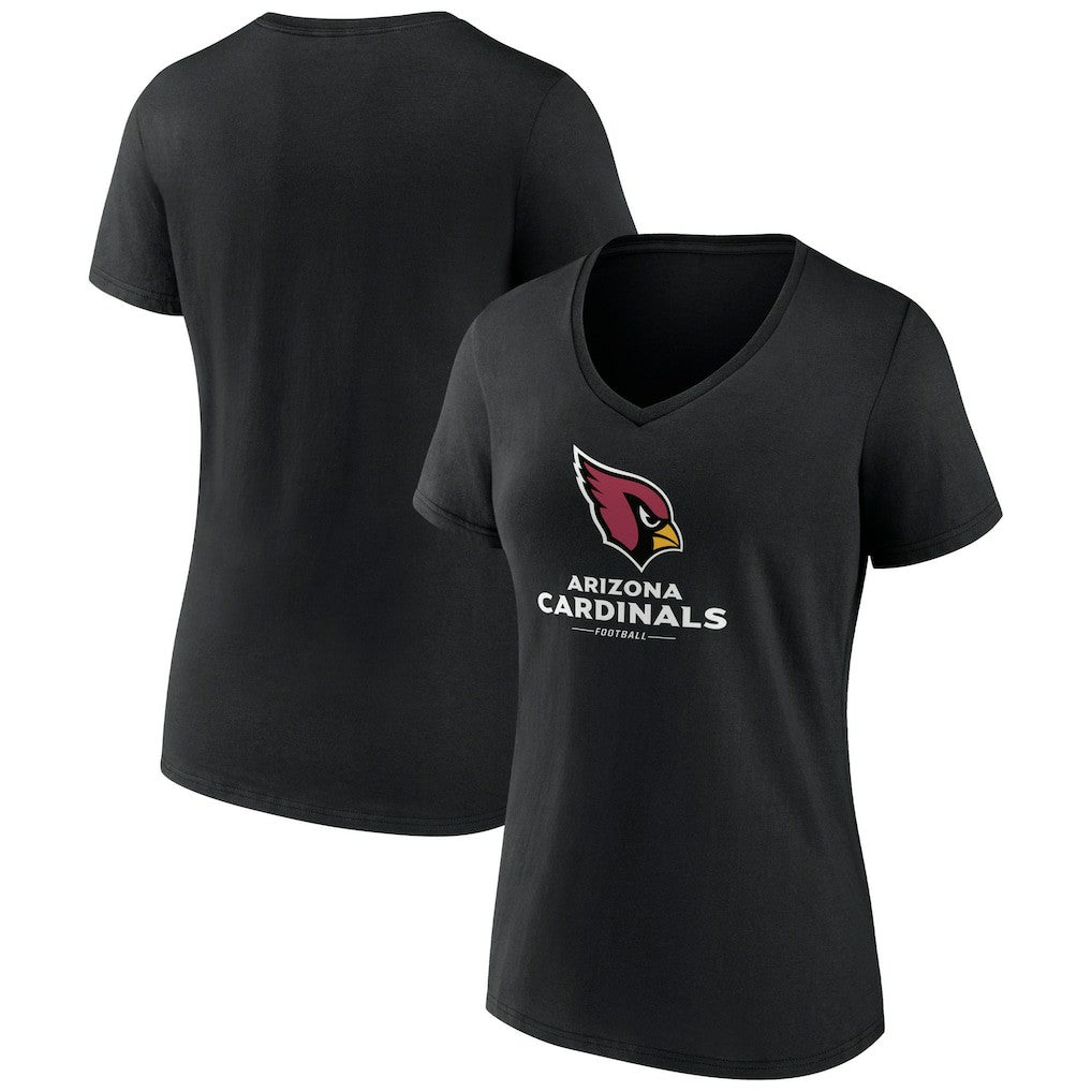 Arizona Cardinals Women's Logo Team Lockup V-Neck T-Shirt - Black T-shirts