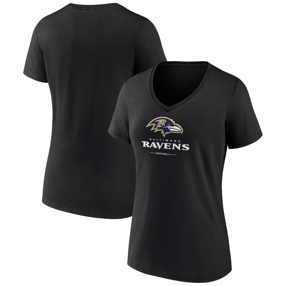 Baltimore Ravens Women's Logo Team Lockup V-Neck T-Shirt - Black T-shirts