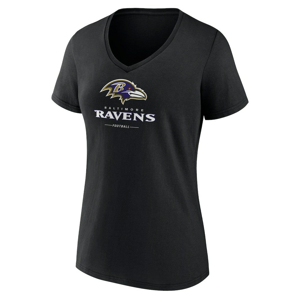 Baltimore Ravens Women's Logo Team Lockup V-Neck T-Shirt - Black T-shirts