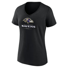 Baltimore Ravens Women's Logo Team Lockup V-Neck T-Shirt - Black T-shirts