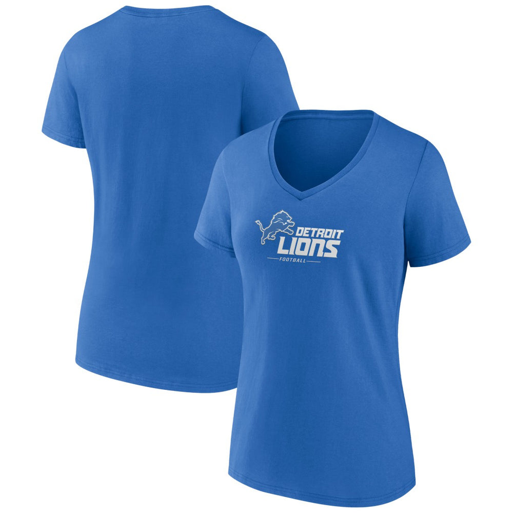 Detroit Lions Women's Logo Team Lockup V-Neck T-Shirt - Blue T-shirts