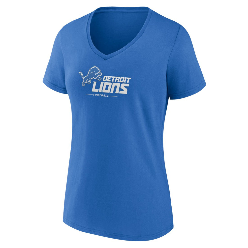 Detroit Lions Women's Logo Team Lockup V-Neck T-Shirt - Blue T-shirts