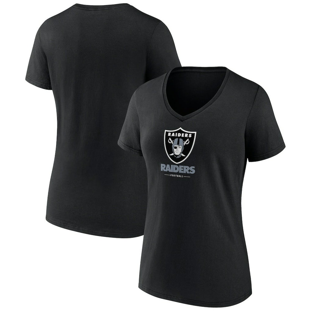 Las Vegas Raiders Women's Logo Team Lockup V-Neck T-Shirt - Black T-shirts